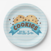 Chocolade Chip Cookies Blue Stripes Papieren Borde Papieren Bordje (Voorkant)