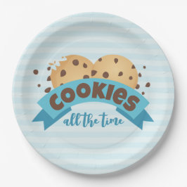 Chocolade Chip Cookies Blue Stripes Papieren Borde Papieren Bordje