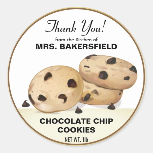 Chocolade Chip Cookies Dank u bakken cadeau Ronde Sticker (Voorkant)