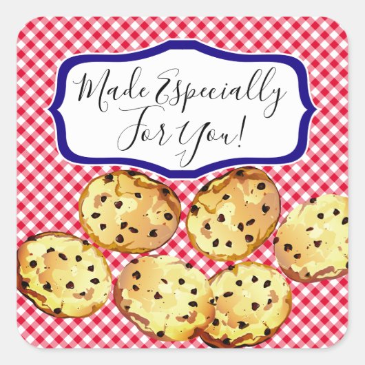 Chocolade Chip Cookies Gingham Baker Vierkante Sticker (Voorkant)