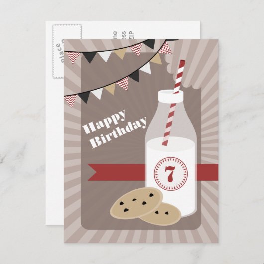 Chocolade Chip Cookies + Melk Verjaardagsfeest Uitnodiging Briefkaart (Voorkant / Achterkant)