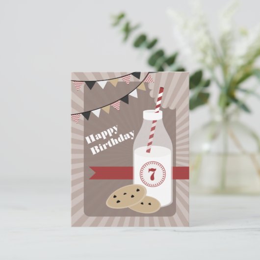 Chocolade Chip Cookies + Melk Verjaardagsfeest Uitnodiging Briefkaart (Staand voorkant)