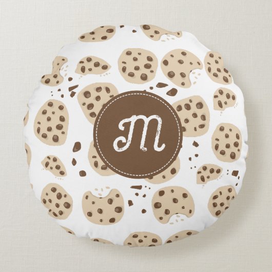 Chocolade Chip Cookies Patroon Monogram Rond Kussen (Voorkant)