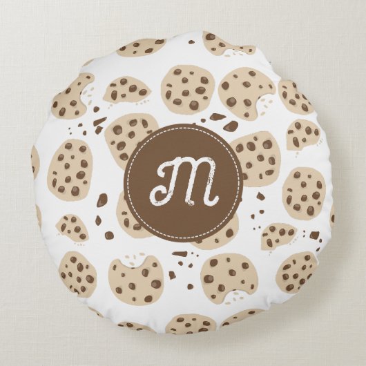 Chocolade Chip Cookies Patroon Monogram Rond Kussen (Achterkant)