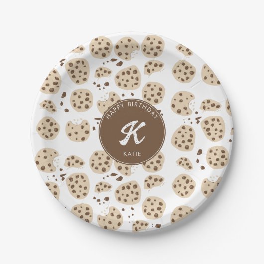 Chocolade Chip Cookies Patroon Verjaardagsfeestje Papieren Bordje (Voorkant)