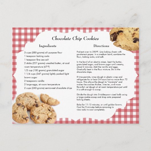 Chocolade Chip Cookies Recept Briefkaart (Voorkant)