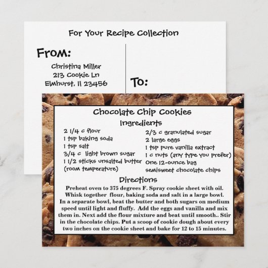 Chocolade Chip Cookies Recept Kaart Briefkaart (Voorkant / Achterkant)