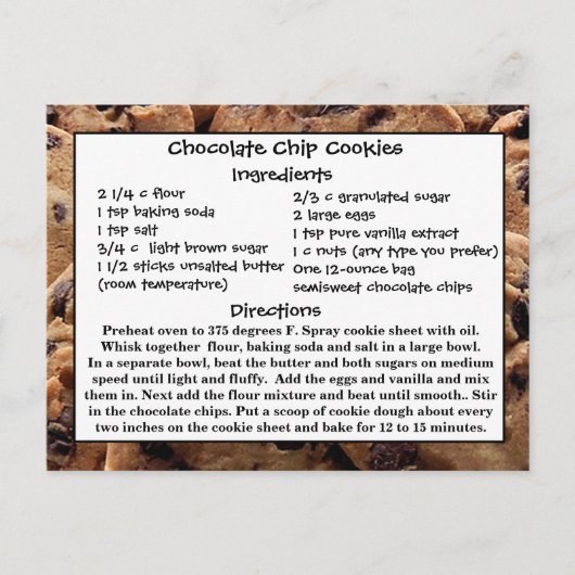 Chocolade Chip Cookies Recept Kaart Briefkaart (Voorkant)