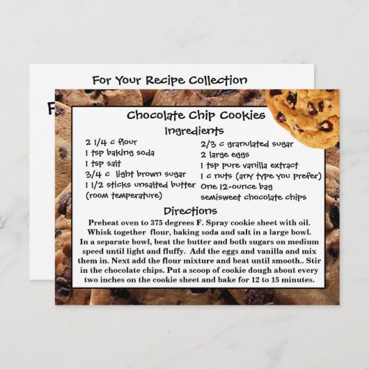 Chocolade Chip Cookies Recept Kaart Briefkaart (Voorkant / Achterkant)