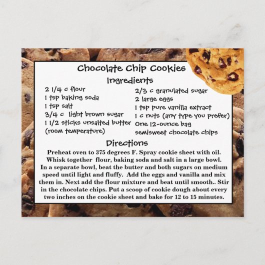 Chocolade Chip Cookies Recept Kaart Briefkaart (Voorkant)