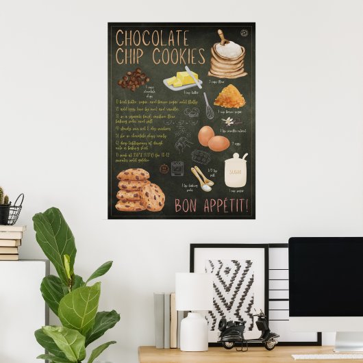 Chocolade Chip Cookies Recept Krijtbord Print (Thuiskantoor)