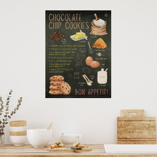 Chocolade Chip Cookies Recept Krijtbord Print (Keuken)