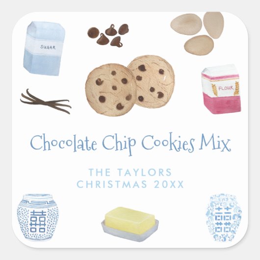 Chocolade Chip Cookies Recept Mix DIY Gift Vierkante Sticker (Voorkant)