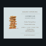 Chocolade chip koekje Bakery Grand Opening Flyer<br><div class="desc">Grote openingsuitnodiging voor bakkerij met waterverf chocolade koekjestoren op blauwe achtergrond.</div>