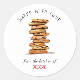 Chocolade chip koekje "gebakken met liefde" ronde sticker