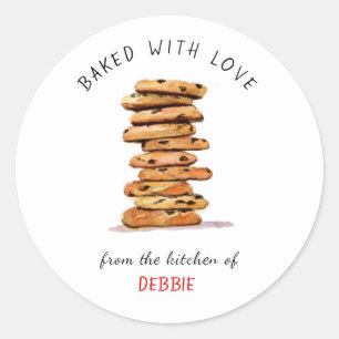 Chocolade chip koekje "gebakken met liefde" ronde sticker