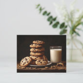 Chocolade Chip koekjes en melk schilderij Briefkaart (Staand voorkant)