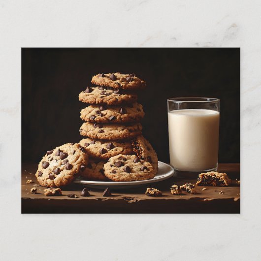 Chocolade Chip koekjes en melk schilderij Briefkaart (Voorkant)