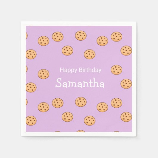 Chocolade chip koekjes verjaardag paarse servet (Voorkant)
