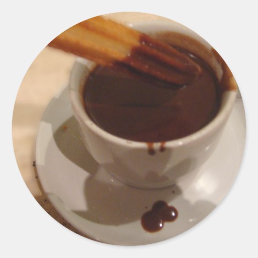 Chocolade & Churros Ronde Sticker (Voorkant)