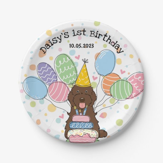 Chocolade Cockapoo Cavapoo Hond Verjaardag Papieren Bordje (Voorkant)