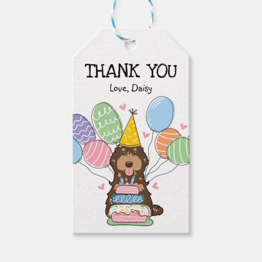 Chocolade Cockapoo Cavapoo Verjaardagsfeestje Favo Cadeaulabel (Voorkant)