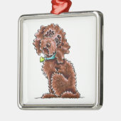 Chocolade Cockapoo Heart Collar Metalen Ornament (Links)