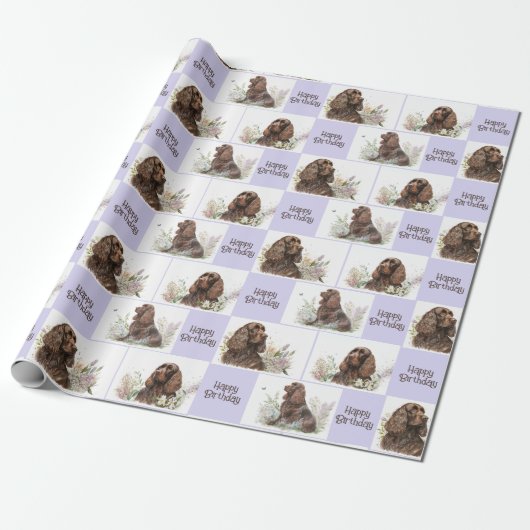 Chocolade Cocker Spaniel Birthday Cadeaupapier (Uitgerold)