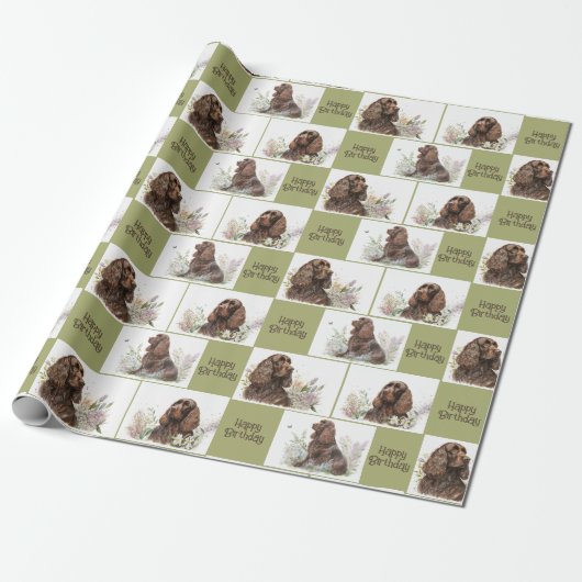 Chocolade Cocker Spaniel Birthday Cadeaupapier (Uitgerold)