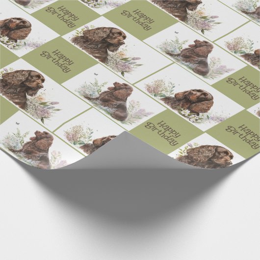 Chocolade Cocker Spaniel Birthday Cadeaupapier (Hoek)