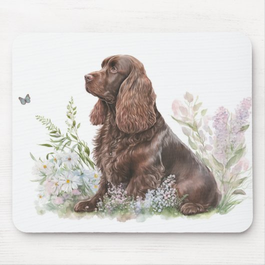 Chocolade Cocker Spaniel met vlinder Muismat (Voorkant)
