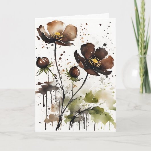 Chocolade cosmos - Watercolor bloemen Kaart (Voorkant)