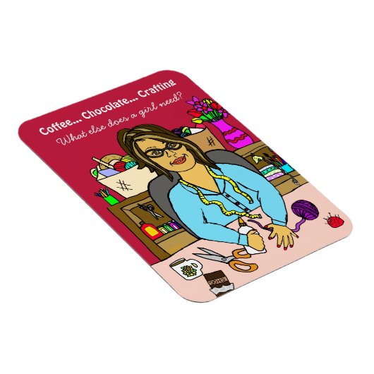 Chocolade, Crafting en Coffee Funny Hand getekend Magneet (Rechterzijde)