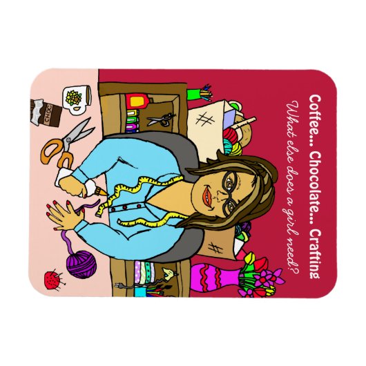 Chocolade, Crafting en Coffee Funny Hand getekend Magneet (Horizontaal)