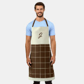 Chocolade Cream Grid Vierkant Boho Patroon Monogra Schort (Gedragen)