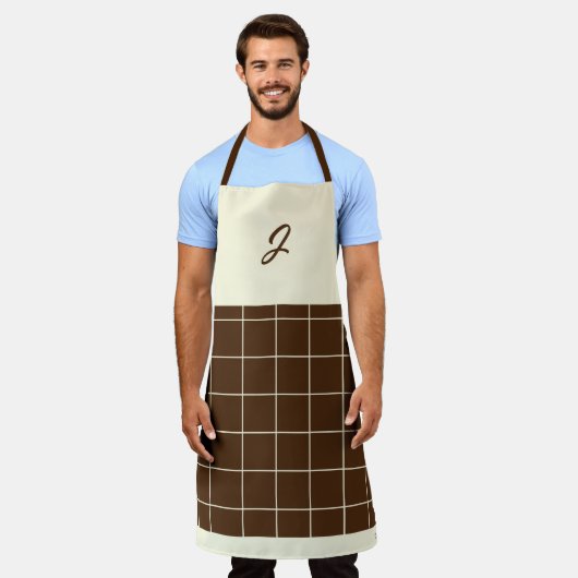 Chocolade Cream Grid Vierkant Boho Patroon Monogra Schort (Gedragen)