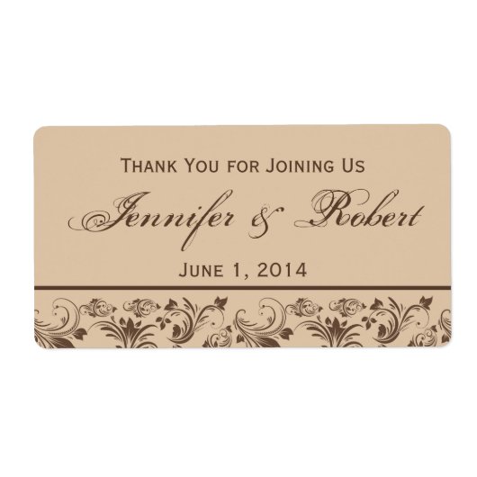 Chocolade Crème Floral Scroll Waterfles Label (Voorkant)