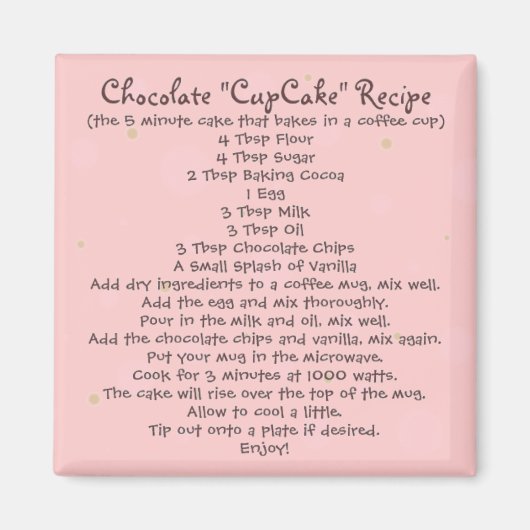 Chocolade "Cup Cake" in een Mok recept - Magnet (Voorkant)