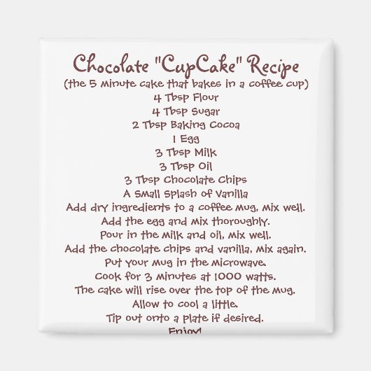Chocolade "Cup Cake" in een Mok recept - Magnet (Voorkant)