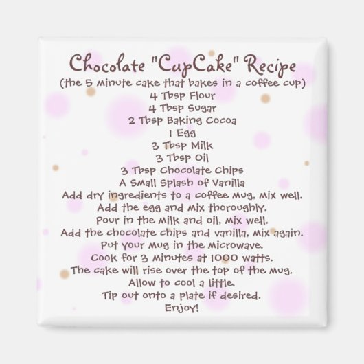 Chocolade "Cup Cake" in een Mok recept - Magnet (Voorkant)