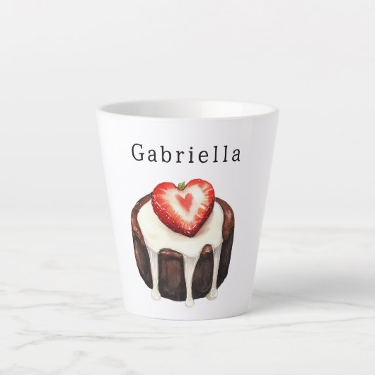 Chocolade Cupcake Aardbei Hart Latte Mok (Voorkant)