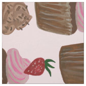 Chocolade Cupcake Aardbeienpatroon Stof (Swatch)