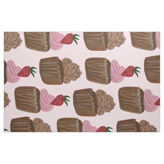 Chocolade Cupcake Aardbeienpatroon Stof (Fat Quarter)
