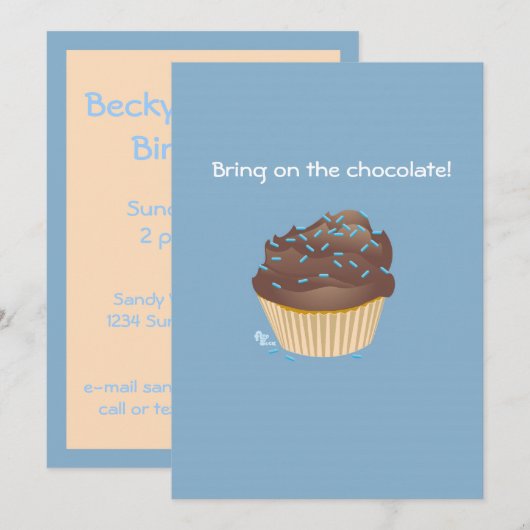 Chocolade Cupcake Birthday Party Invitation Kaart (Voorkant / Achterkant)