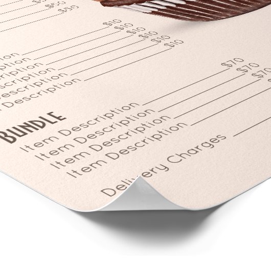 Chocolade Cupcake Blush Menu Bakkerij Prijslijst Poster (Hoek)