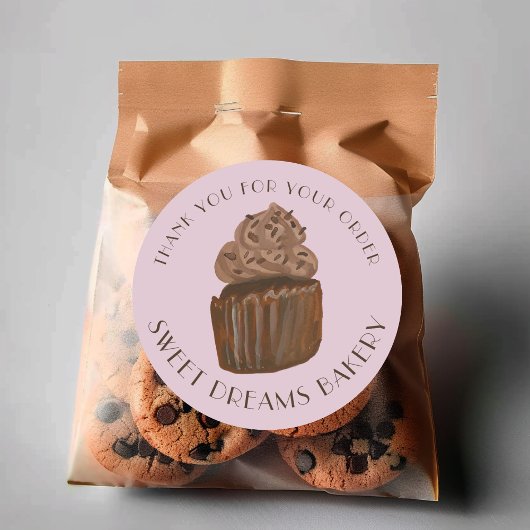 Chocolade Cupcake Catering Bakkerij BESTELLEN DANK Ronde Sticker