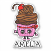 Chocolade Cupcake Etiket op persoonlijke naam Sticker (Voorkant)