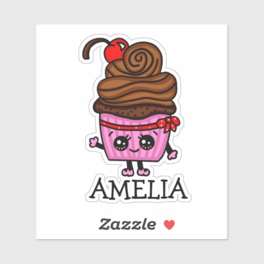Chocolade Cupcake Etiket op persoonlijke naam Sticker (Vel)
