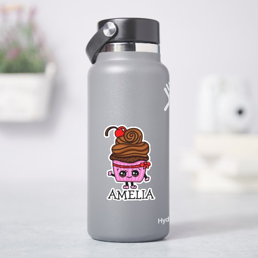 Chocolade Cupcake Etiket op persoonlijke naam Sticker (HydroFlask)