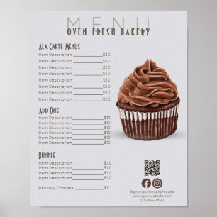 Chocolade Cupcake Grijs Menu Bakkerij Prijslijst Poster